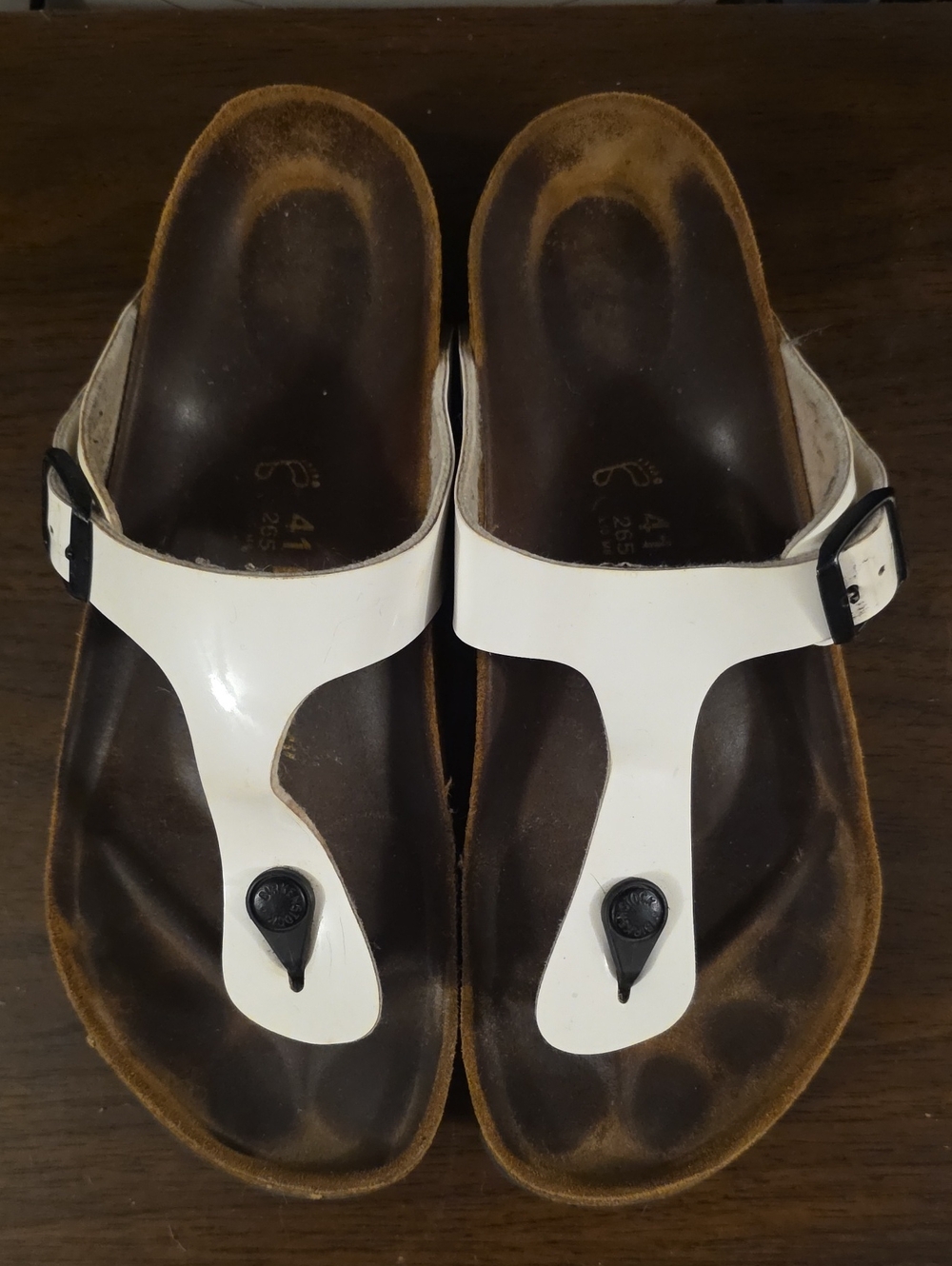 Birkenstock White Patent Leather Gizeh T-Strap Sandals Sz 41 Or Womens 10